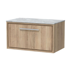 [BFIF3025GMT] Longnor 1 Drawer Wall Hung Vanity Unit with Grey Marble Worktop, Light Oak, 800mm - Cutout