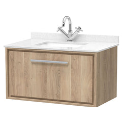 [BFIF3025WS1] Longnor 1 Drawer Wall Hung Vanity Unit with Square Basin and Marble Worktop - Choice of Size and Colour - Cutout