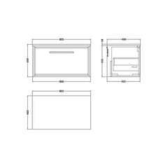 [BFIF3025W] Longnor 1 Drawer Wall Hung Vanity Unit with Worktop - Choice of Size and Colour - Technical Drawing