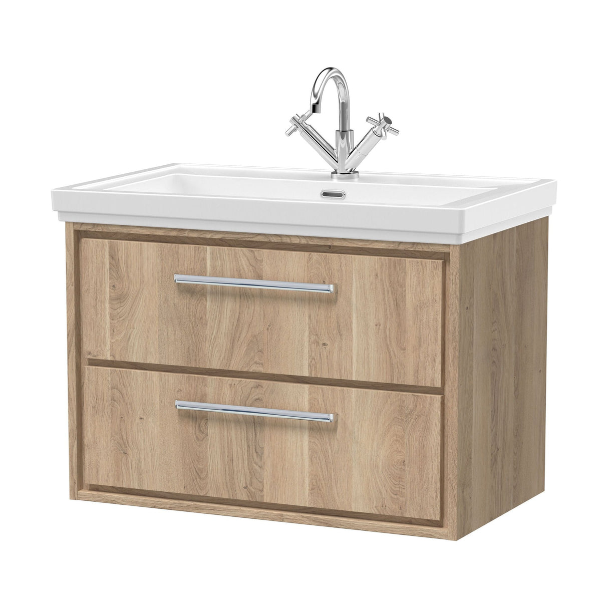 [BFIF3026A] Longnor 2 Drawer Wall Hung Vanity Unit with 1 Tap Hole Traditional Fireclay Basin, Choice of Size and Colour - Cutout