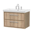 [BFIF3026B] Longnor 2 Drawer Wall Hung Vanity Unit with 3 Tap Hole Traditional Fireclay Basin, Light Oak, 800mm - Cutout