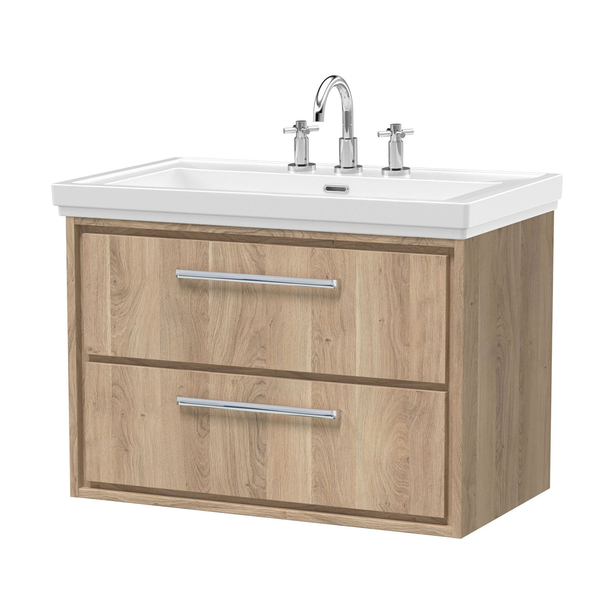 [BFIF3026B] Longnor 2 Drawer Wall Hung Vanity Unit with 3 Tap Hole Traditional Fireclay Basin - Choice of Size and Colour - Cutout