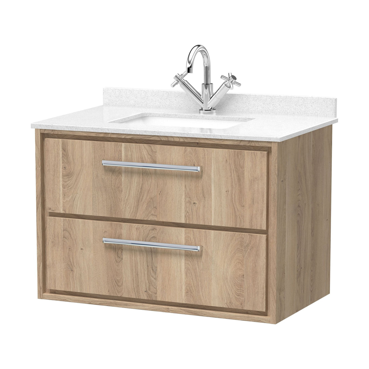[BFIF3026WS1] Longnor 2 Drawer Wall Hung Vanity Unit with Square Basin and Marble Worktop - Choice of Size and Colour - Cutout