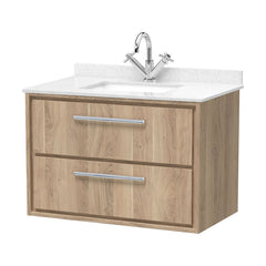 [BFIF3026WS1] Longnor 2 Drawer Wall Hung Vanity Unit with Square Basin and Marble Worktop - Choice of Size and Colour - Cutout