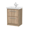 [BFIF3033A] Longnor 2 Drawer Floor Standing Vanity Unit with 1 Tap Hole Traditional Fireclay Basin, Light Oak, 600mm - Cutout