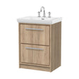 [BFIF3033B] Longnor 2 Drawer Floor Standing Vanity Unit with 3 Tap Hole Traditional Fireclay Basin, Light Oak, 600mm - Cutout