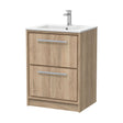 [BFIF3033C] Longnor 2 Drawer Floor Standing Vanity Unit with 1 Tap Hole Minimalist Basin, Light Oak, 600mm - Cutout