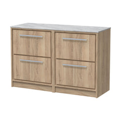 [BFIF3033GMT2] Longnor 4 Drawer Floor Standing Vanity Unit with Grey Marble Worktop, Light Oak, 1200mm - Cutout