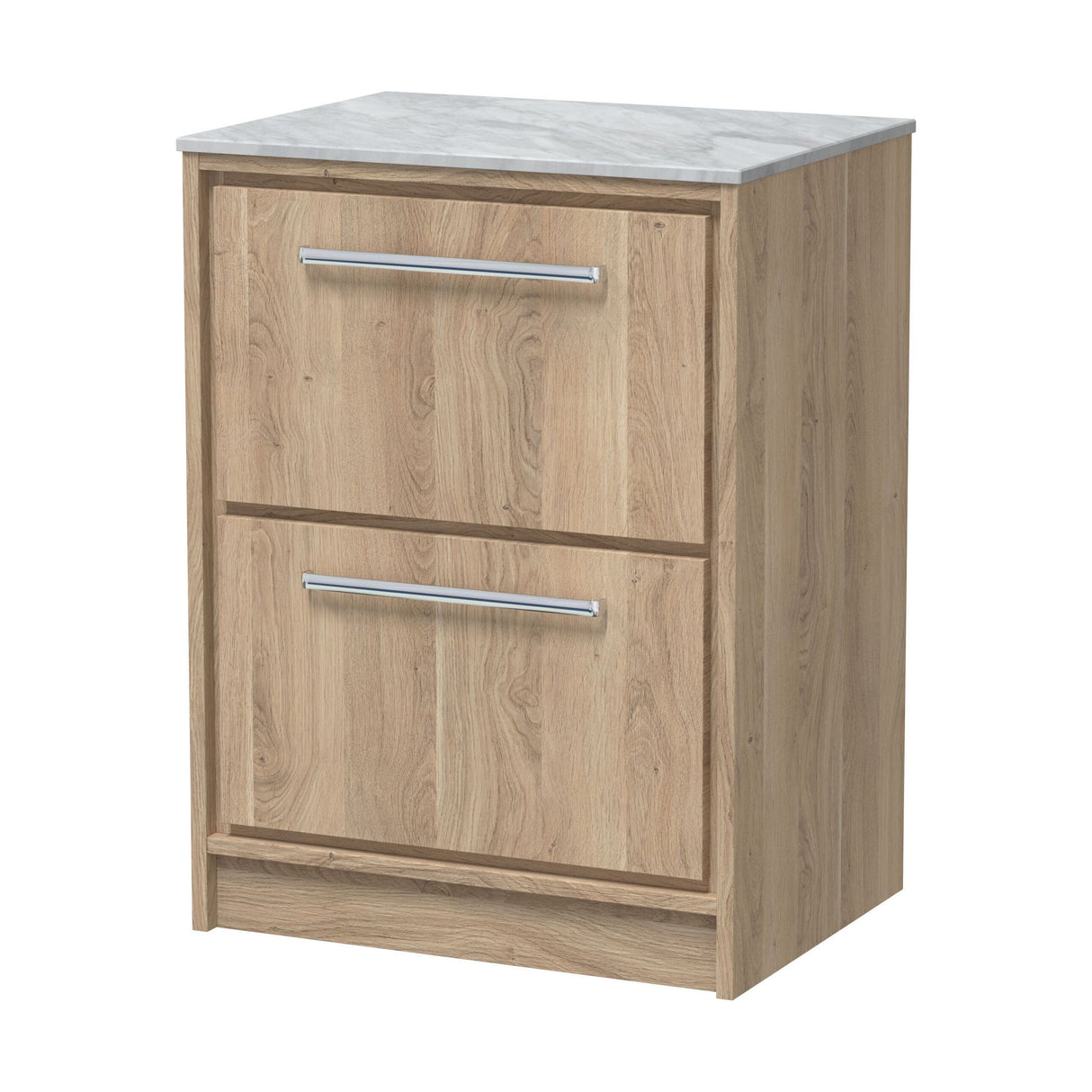 [BFIF3033GMT] Longnor 2 Drawer Floor Standing Vanity Unit with Grey Marble Worktop, Light Oak, 600mm - Cutout