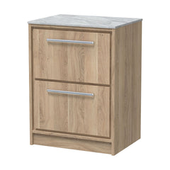 [BFIF3033GMT] Longnor 2 Drawer Floor Standing Vanity Unit with Grey Marble Worktop, Light Oak, 600mm - Cutout