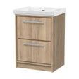 [BFIF3033H] Longnor 2 Drawer Floor Standing Vanity Unit with 0 Tap Hole Traditional Fireclay Basin, Light Oak, 600mm - Cutout
