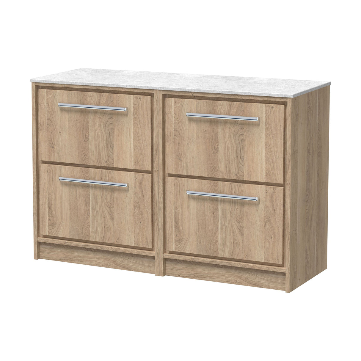 [BFIF3033WMT2] Longnor 4 Drawer Floor Standing Vanity Unit with White Marble Worktop, Light Oak, 1200mm - Cutout