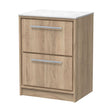 [BFIF3033WMT] Longnor 2 Drawer Floor Standing Vanity Unit with White Marble Worktop, Light Oak, 600mm - Cutout