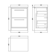 [BFIF3033WMT] Longnor 2 Drawer Floor Standing Vanity Unit with White Marble Worktop - Choice of Size and Colour - Technical Drawing