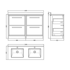 [BFIF3033WS2] Longnor 4 Drawer Floor Standing Vanity Unit with Square Basin and Marble Worktop - Choice of Colour - Technical Drawing