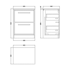 [BFIF3033W] Longnor 2 Drawer Floor Standing Vanity Unit with Worktop - Choice of Size and Colour - Technical Drawing