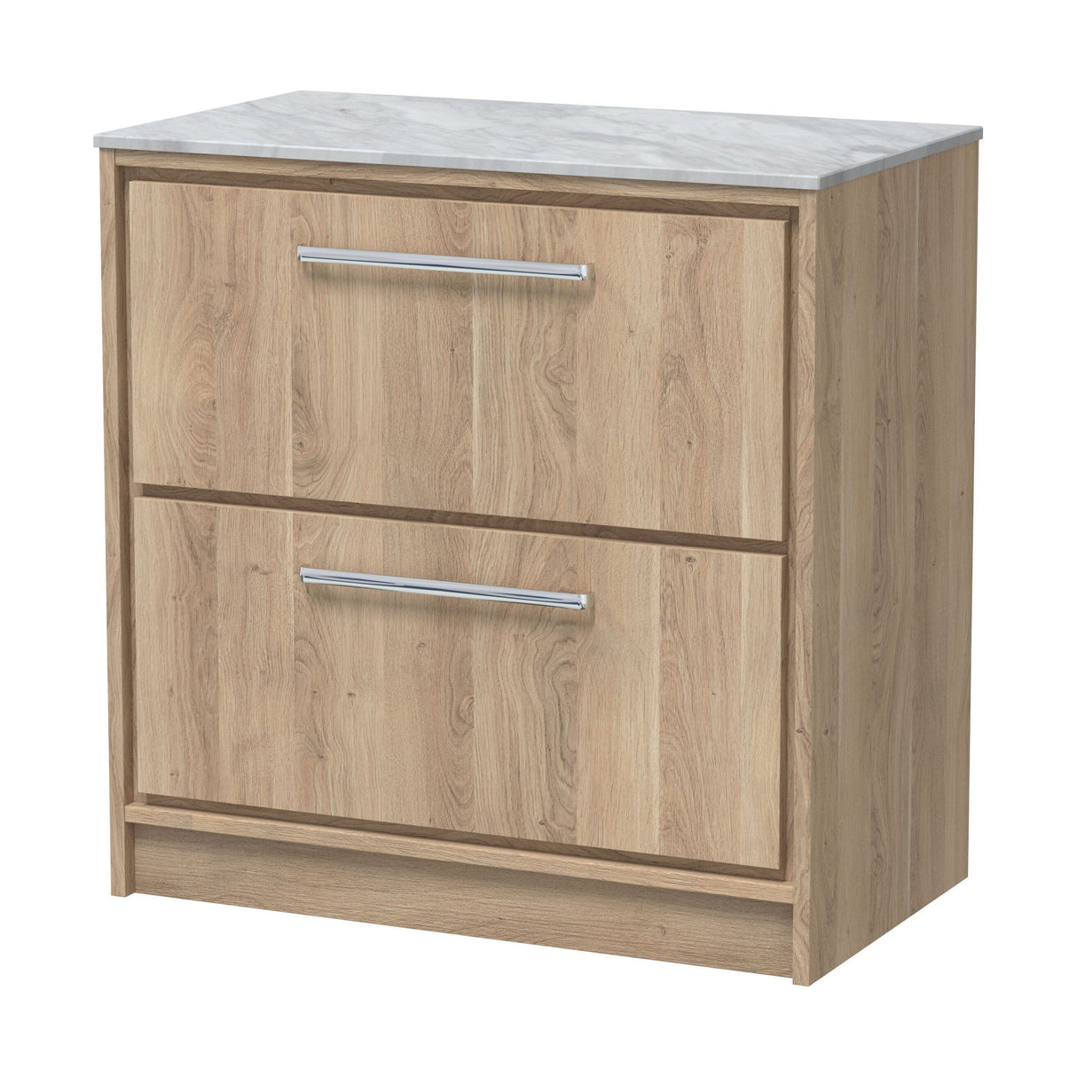 [BFIF3035GMT] Longnor 2 Drawer Floor Standing Vanity Unit with Grey Marble Worktop, Light Oak, 800mm - Cutout