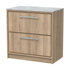 [BFIF3035GMT] Longnor 2 Drawer Floor Standing Vanity Unit with Grey Marble Worktop, Light Oak, 800mm - Cutout