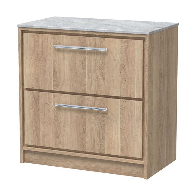 [BFIF3035GMT] Longnor 2 Drawer Floor Standing Vanity Unit with Grey Marble Worktop, Light Oak, 800mm - Cutout
