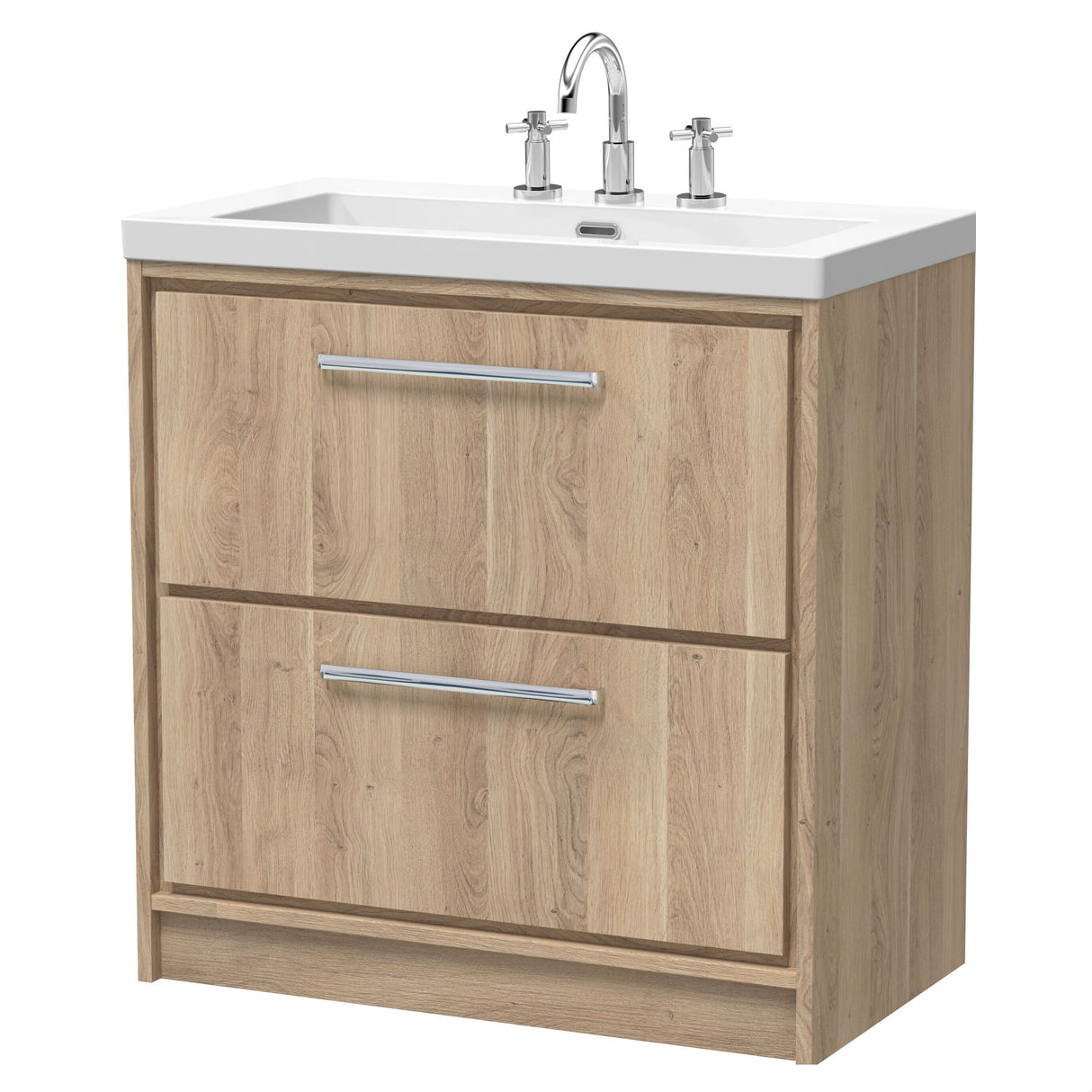 [BFIF3035M] Longnor 2 Drawer Floor Standing Vanity Unit with 3 Tap Hole Modern Fireclay Basin - Choice of Size and Colour - Cutout