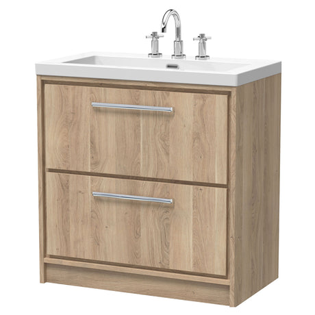[BFIF3035M] Longnor 2 Drawer Floor Standing Vanity Unit with 3 Tap Hole Modern Fireclay Basin - Choice of Size and Colour - Cutout