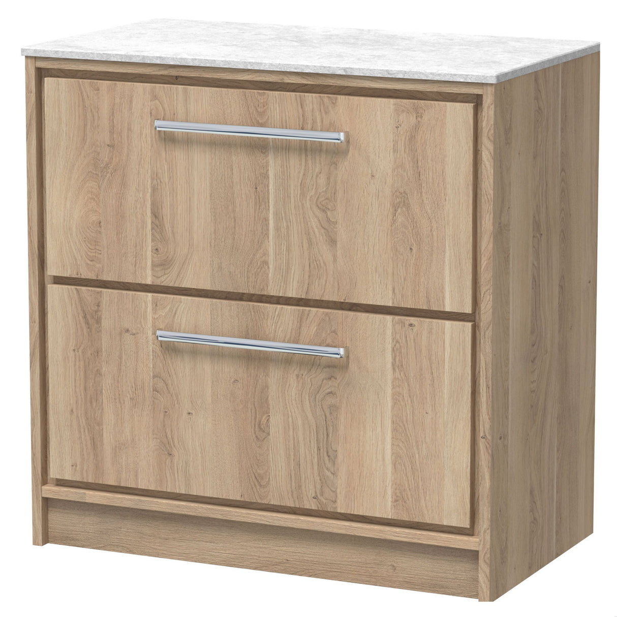 [BFIF3035WMT] Longnor 2 Drawer Floor Standing Vanity Unit with White Marble Worktop - Choice of Size and Colour - Cutout