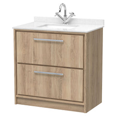 [BFIF3035WS1] Longnor 2 Drawer Floor Standing Vanity Unit with Square Basin and Marble Worktop - Choice of Size and Colour - Cutout