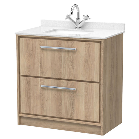 [BFIF3035WS1] Longnor 2 Drawer Floor Standing Vanity Unit with Square Basin and Marble Worktop - Choice of Size and Colour - Cutout