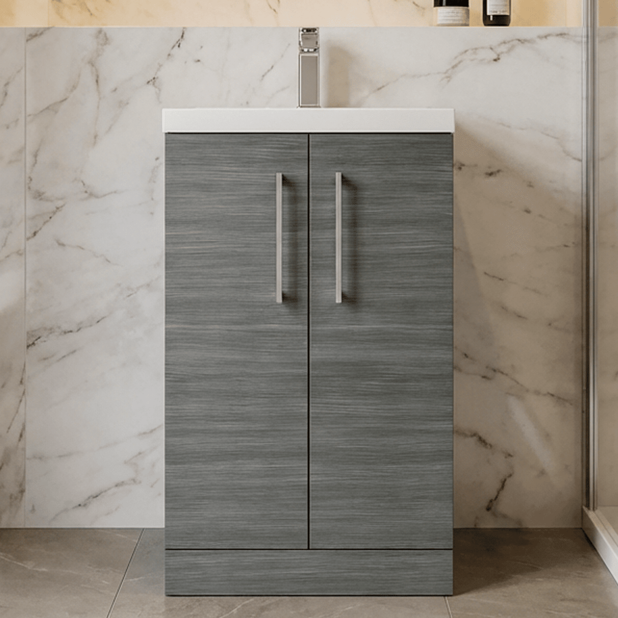 [BFLE004E] Bramshall Floor Standing Cloakroom Vanity Basin Unit with Choice of Finish, Handle Finish and Size - Silo