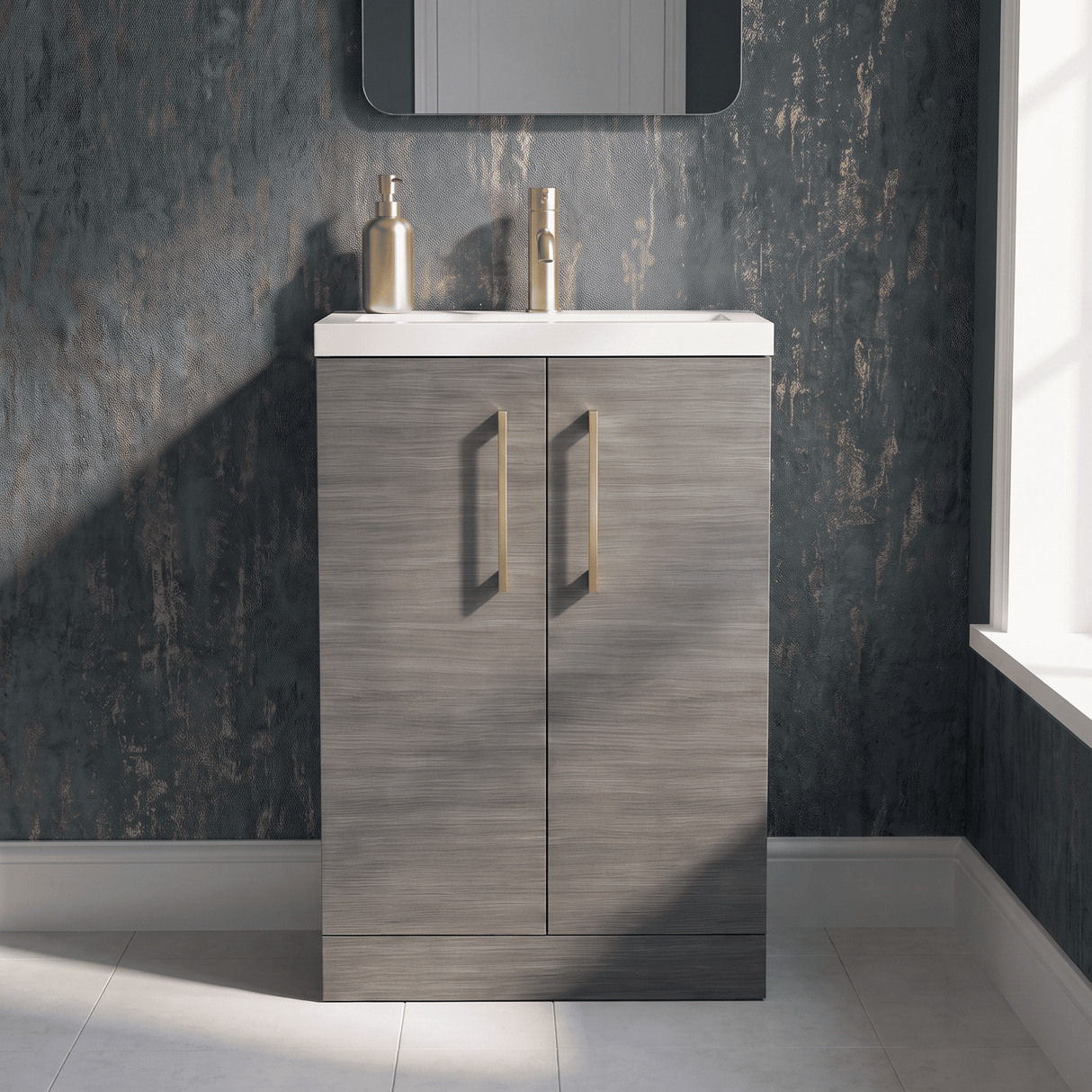 [BFLE004H017] Bramshall Contemporary Compact Floor Standing Vanity Basin Unit with Polymarble Basin, 500mm, Choice of Colour and Handle Finish - Silo