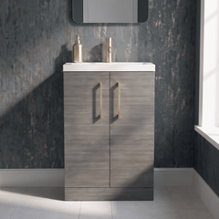 [BFLE004H017] Bramshall Contemporary Compact Floor Standing Vanity Basin Unit with Polymarble Basin, 500mm, Choice of Colour and Handle Finish - Silo