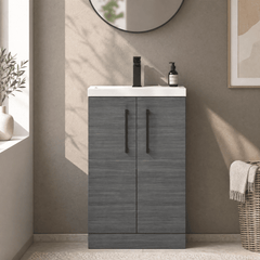 [BFLE004H018] Bramshall Contemporary Compact Floor Standing Vanity Basin Unit with Polymarble Basin, 500mm, Choice of Colour and Handle Finish - Silo