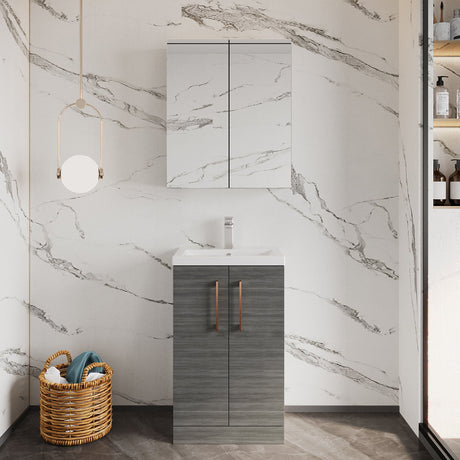 [BFLE004H019] Bramshall Contemporary Compact Floor Standing Vanity Basin Unit with Polymarble Basin, 500mm, Choice of Colour and Handle Finish - Lifestyle 1