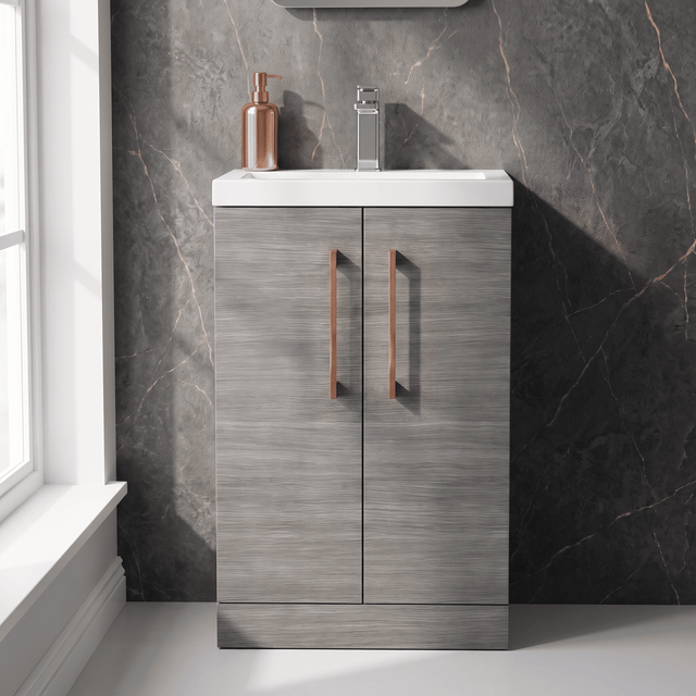 [BFLE004H019] Bramshall Contemporary Compact Floor Standing Vanity Basin Unit with Polymarble Basin, 500mm, Choice of Colour and Handle Finish - Silo
