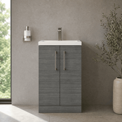 [BFLE004H716] Bramshall Contemporary Compact Floor Standing Vanity Basin Unit with Polymarble Basin, 500mm, Choice of Colour and Handle Finish - Silo