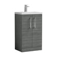[BFLE004] Balterley Level Compact Bathroom Cloakroom Vanity Basin Unit with Polymarble Basin, Chrome Handles, 500mm, Woodgrain Grey - Cutout