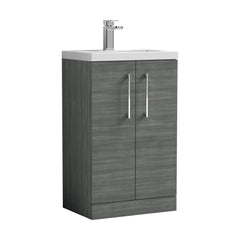 [BFLE004] Balterley Level Compact Bathroom Cloakroom Vanity Basin Unit with Polymarble Basin, Chrome Handles, 500mm, Woodgrain Grey - Cutout