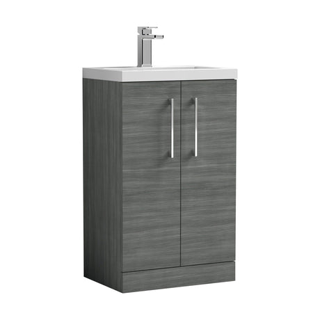 [BFLE004] Balterley Level Compact Bathroom Cloakroom Vanity Basin Unit with Polymarble Basin, Chrome Handles, 500mm, Woodgrain Grey - Cutout