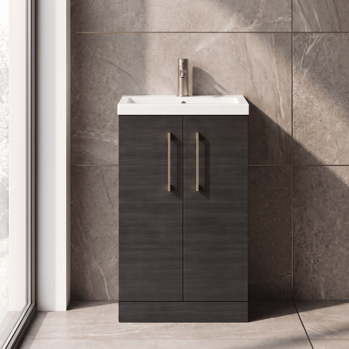 [BFLE005H017] Bramshall Contemporary Compact Floor Standing Vanity Basin Unit with Polymarble Basin, 500mm, Choice of Colour and Handle Finish - Silo