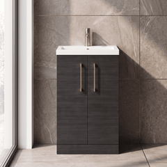 [BFLE005H017] Bramshall Contemporary Compact Floor Standing Vanity Basin Unit with Polymarble Basin, 500mm, Choice of Colour and Handle Finish - Silo