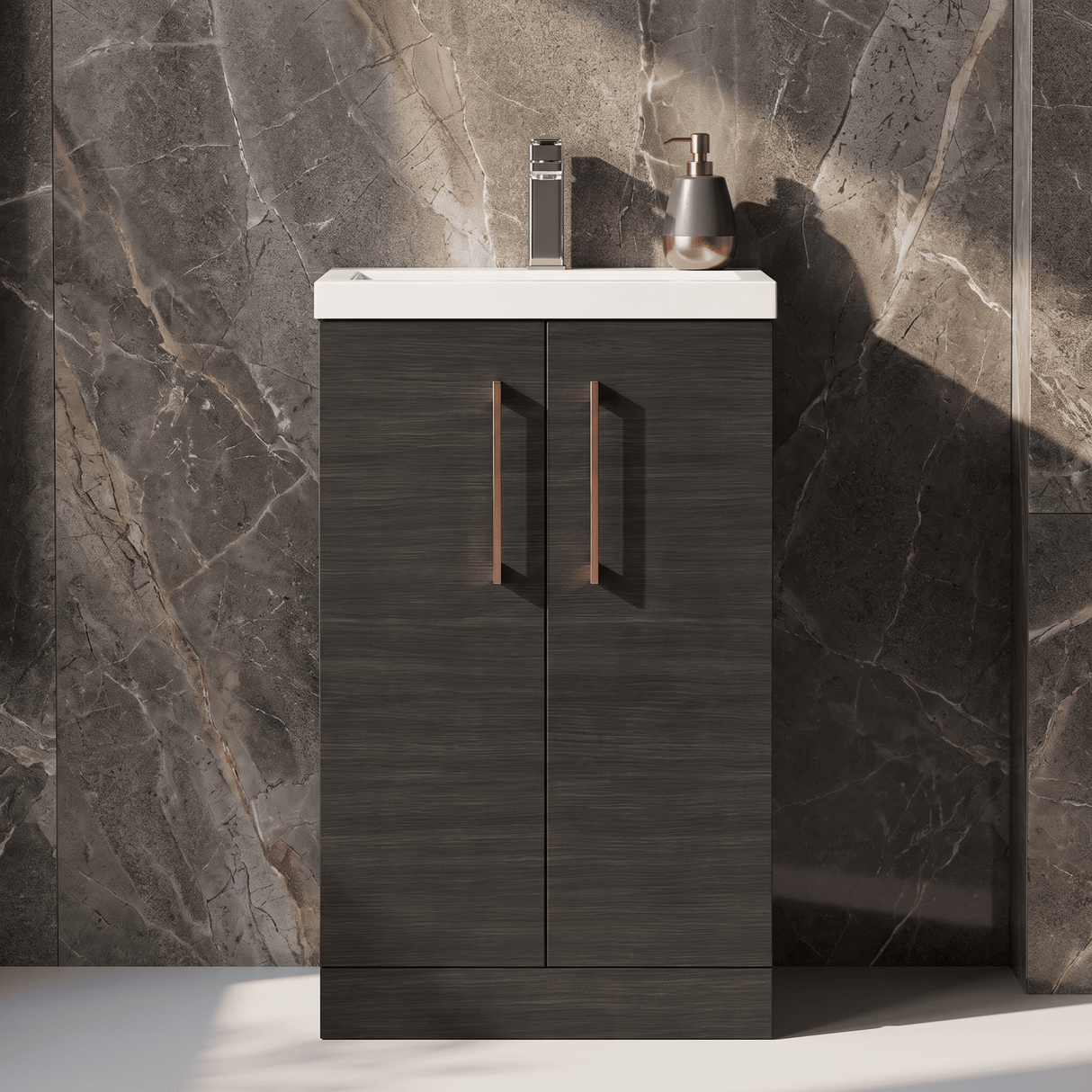 [BFLE005H019] Bramshall Contemporary Compact Floor Standing Vanity Basin Unit with Polymarble Basin, 500mm, Choice of Colour and Handle Finish - Silo
