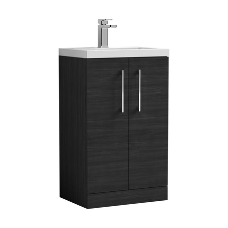 [BFLE005] Balterley Level Compact Bathroom Cloakroom Vanity Basin Unit with Polymarble Basin, Chrome Handles, 500mm, Woodgrain Black - Cutout