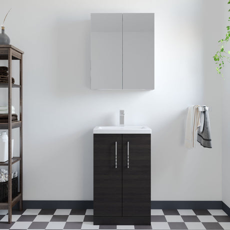 [BFLE005] Balterley Level Compact Bathroom Cloakroom Vanity Basin Unit with Polymarble Basin, Chrome Handles, 500mm, Woodgrain Black - Lifestyle 1