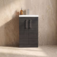 [BFLE005] Balterley Level Compact Bathroom Cloakroom Vanity Basin Unit with Polymarble Basin, Chrome Handles, 500mm, Woodgrain Black - Silo