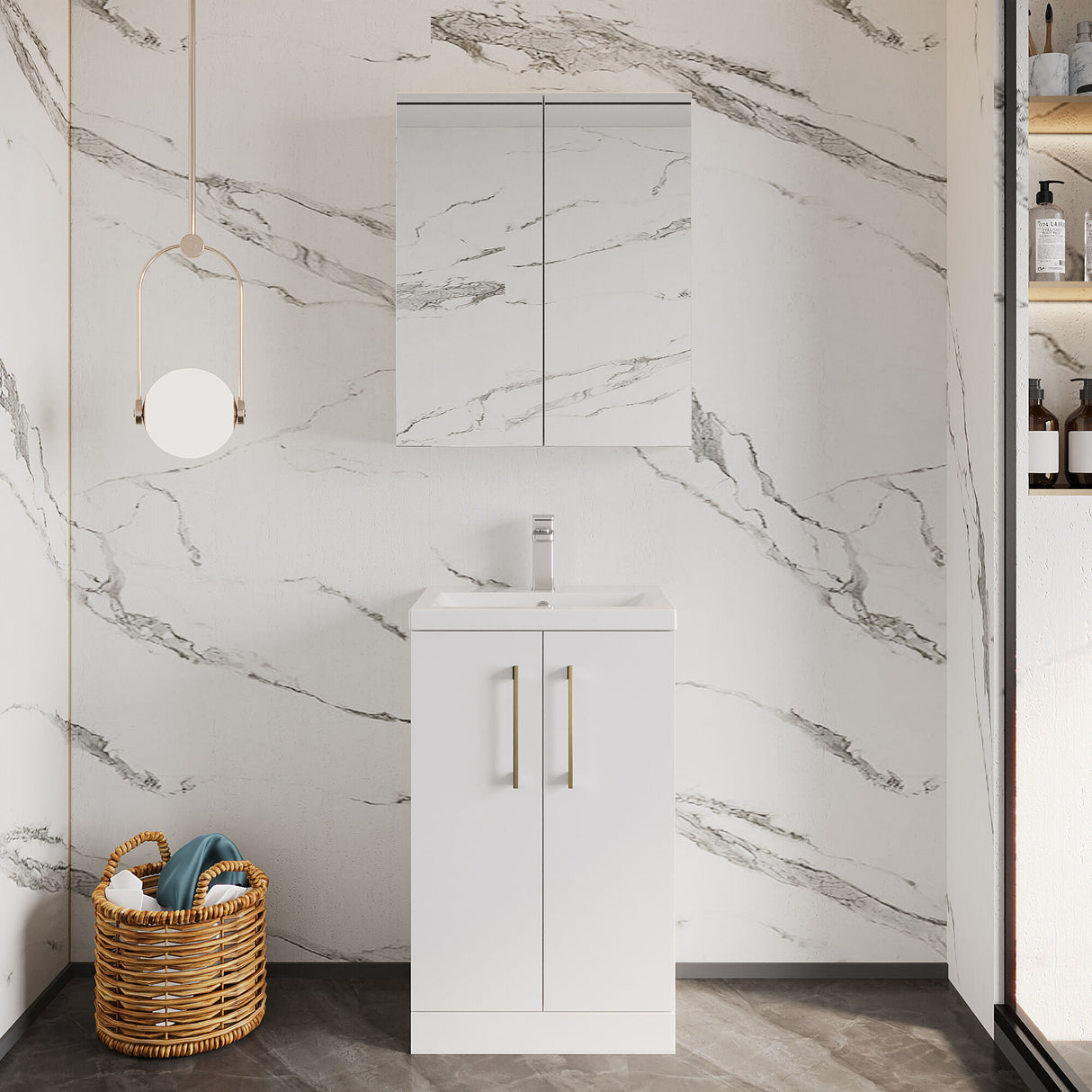 [BFLE006EH017] Bramshall Floor Standing Cloakroom Vanity Basin Unit with Choice of Finish, Handle Finish and Size - Lifestyle 1
