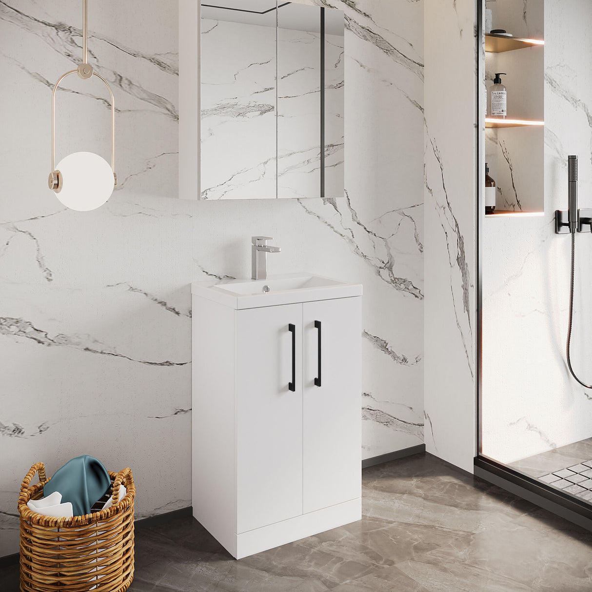 [BFLE006EH018] Bramshall Floor Standing Cloakroom Vanity Basin Unit with Choice of Finish, Handle Finish and Size - Lifestyle 2