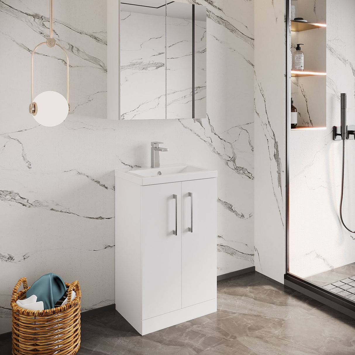[BFLE006E] Bramshall Floor Standing Cloakroom Vanity Basin Unit with Choice of Finish, Handle Finish and Size - Lifestyle 2