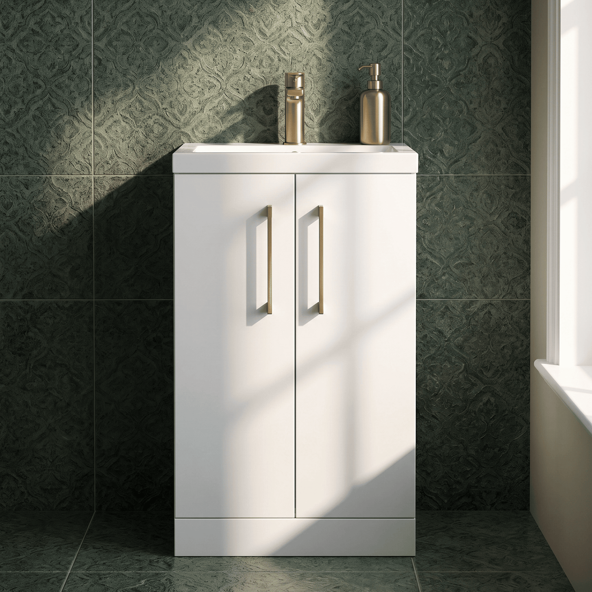 [BFLE006H017] Bramshall Contemporary Compact Floor Standing Vanity Basin Unit with Polymarble Basin, 500mm, Choice of Colour and Handle Finish - Silo