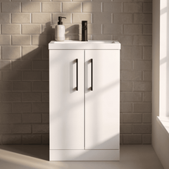 [BFLE006H018] Bramshall Contemporary Compact Floor Standing Vanity Basin Unit with Polymarble Basin, 500mm, Choice of Colour and Handle Finish - Silo