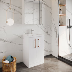 [BFLE006H019] Bramshall Contemporary Compact Floor Standing Vanity Basin Unit with Polymarble Basin, 500mm, Choice of Colour and Handle Finish - Lifestyle 2